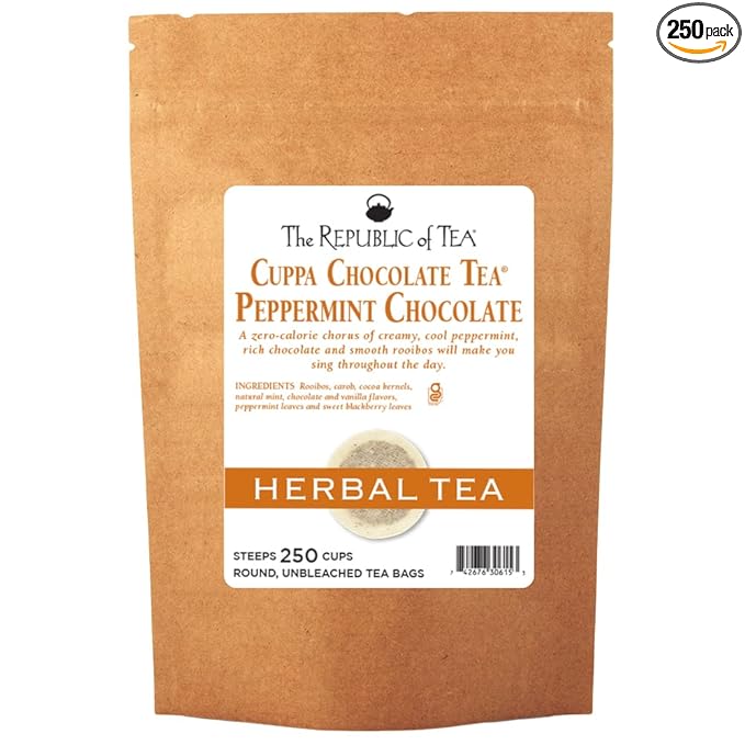 The Republic of Tea – Peppermint Cuppa Chocolate Tea Bags, Low-Caffeine, 250 Servings
