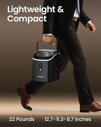 Nugget Ice Maker Countertop, 34lbs/Day, Portable Sonic Pebble Ice Maker with Self-Cleaning, Fast Ice in 6 Mins, Compact Crushed Pellet Ice Machine for Home/Office/Kitchen/RV/Camping, Black