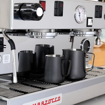 watchget Milk Frothing Pitcher 350ml/600ml/900ml/1500ml (12oz/20oz/32oz/52oz) - Stainless Steel Espresso Steaming Pitcher for Cappuccino, Latte Art, Milk Jug Coffee Frother Cup, Black