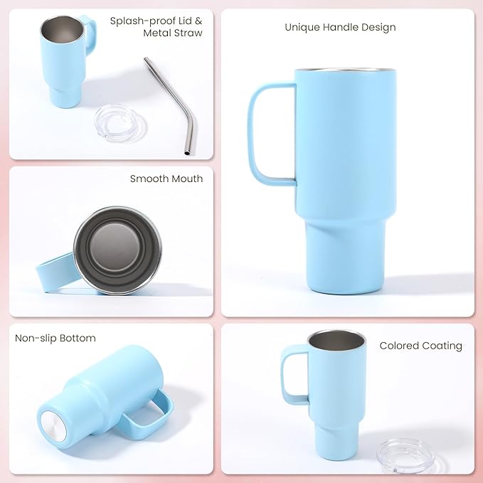 Cute Shot Glasses with Handle 2 oz, Mini Shot Tumbler with Lid and Straw, Kawaii Insulated Tumblers for Espresso Coffee Spirits Cute Stuff Funny Gifts, 6 Pack