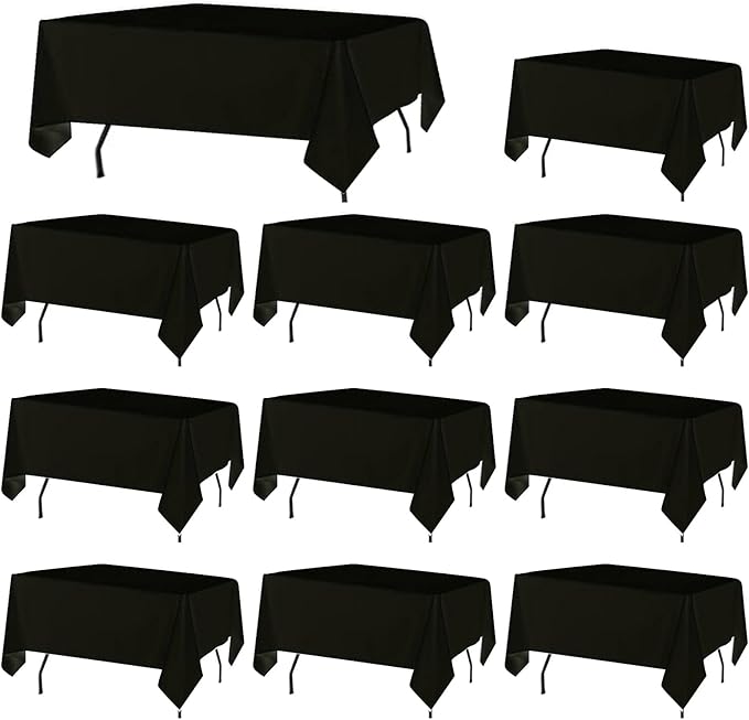 10 Pack Black Table Cloth Rectangle Table Cloths for 8 Foot Rectangle Tables 60 X 126 Inch Washable Polyester Table Covers, Reusable & Wrinkle Resistant for Weddings, Parties, Events, and Everyday Use