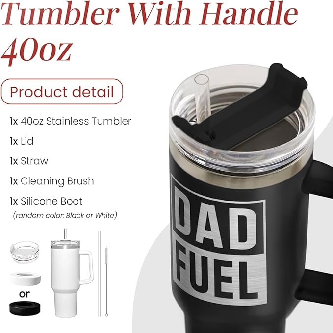 Dad Gifts from Daughter Son, Dad Fuel Tumbler with Handle 40oz, Stainless Steel Insulated Cup Gift Set with Lid & Straw, Coffee Tumblers for Dads Father's Day Birthday Christmas