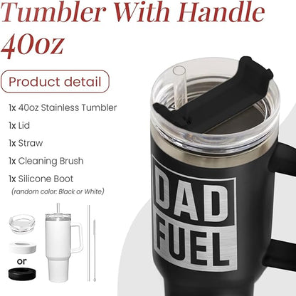 Dad Gifts from Daughter Son, Dad Fuel Tumbler with Handle 40oz, Stainless Steel Insulated Cup Gift Set with Lid & Straw, Coffee Tumblers for Dads Father's Day Birthday Christmas