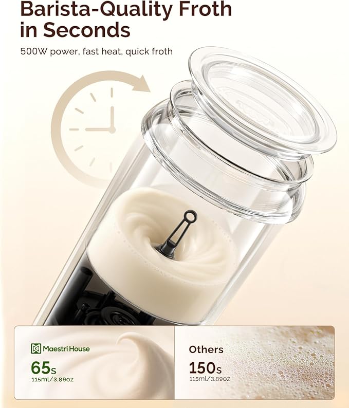 Maestri House Milk Frother, 3-in-1 Hot & Cold Mik Frothing Steamer, 8.12OZ/240ML Touch Control Foam Maker, Compact Space-saving Design for Latte, Cappuccino and Warm Milk