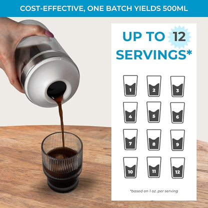 Cold Brew Coffee Maker Set (Brewer & Carafe), Up to 12 Servings of Concentrate, Reusable Stainless Steel Dual Filter, Durable Borosilicate Glass & Spill-Proof Pouring Spout, 16.9 fl oz / 500ml