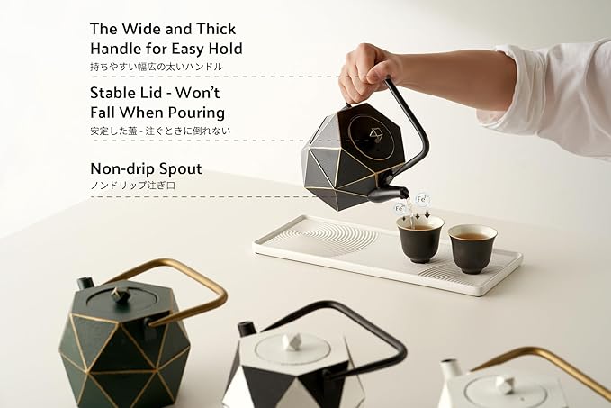 Toptier Cast Iron Teapot, Stovetop Safe Japanese Cast Iron Tea Kettle, Diamond Design Tea Pot with Removable Infuser for Loose Tea, 40 Ounce (1200 ml), Black