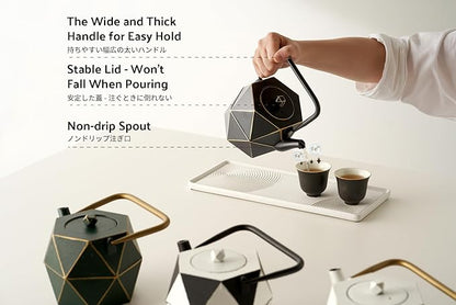 Toptier Cast Iron Teapot, Stovetop Safe Japanese Cast Iron Tea Kettle, Diamond Design Tea Pot with Removable Infuser for Loose Tea, 40 Ounce (1200 ml), Black