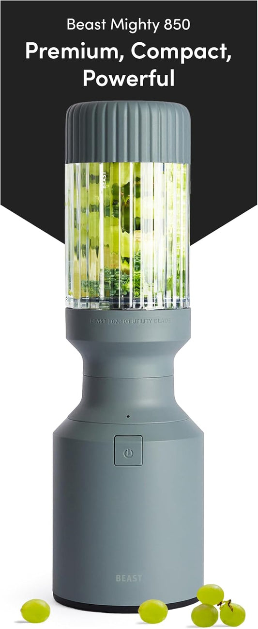 Beast Mighty 850 | Premium Compact Personal Blender | Smoothies, Shakes, Dressings, Sauces, Desserts, Dips | Blends Ice and Frozen Fruit | Includes Extra Lids and Straws | 850W (Mist)