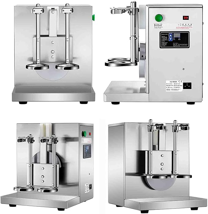 TECHTONGDA Commercial Milk Tea Shaker Machine, Professional Stainless Steel Double Frame Auto Bubble Tea Maker, Milk Making Machine with 2pcs 750ml Stainless Steel and 2pcs 700ml Transparent Cups