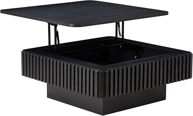 KEVINSPACE Lift Top Coffee Table Square Coffee Tables for Living Room Furniture Small CoffeeTable with Large Hidden Storage Center Table Mid Century ModernTable Rustic Black 35.43" W x14.57-24.5" H