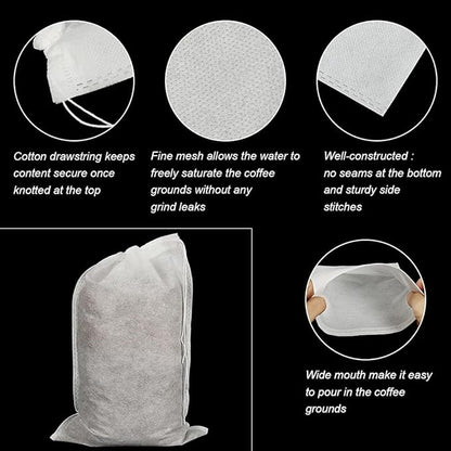 50pcs No Mess Large Cold Brew Bags, 8x12 inch Disposable Coffee Filter Bag Fine Mesh Hops Brewing Drawstring Pouches for Iced Coffee