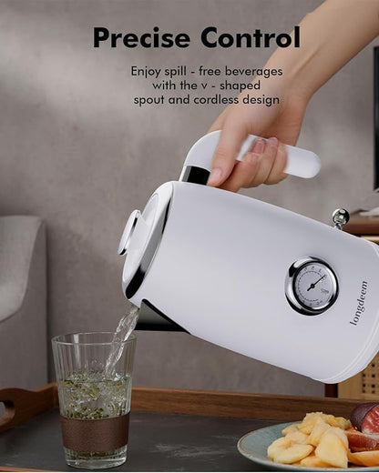 1L Small Electric Kettles Stainless Steel, Portable Travel Mini Hot Water Boiler Heater, Cool Touch Teapot, Auto Shut-Off & Boil-Dry Protection for Cooking, Business Trip and More, White