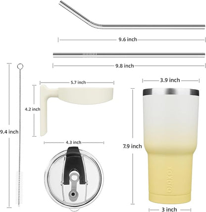 BJPKPK 30oz Tumbler With Handle Insulated Tumbler Cups With Lid And Straw Reusable Stainless Steel Double Wall Travel Mugs,Lemon