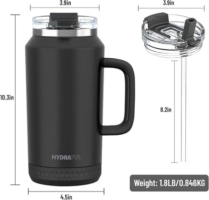 Hydraful 64 oz Tumbler with Handle and Straw - 100% Leak-Proof - Insulated Cup Reusable Stainless Steel Large Water Bottle Travel Mug for Gym, Hiking, and Camping - Gifts for Women Men Him Her