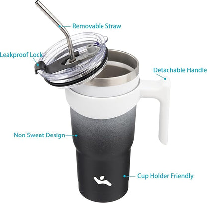 20 oz Tumbler with Handle and 2 Straw 2 Lid, Insulated Water Bottle Stainless Steel Vacuum Cup Reusable Travel Mug,Day Night