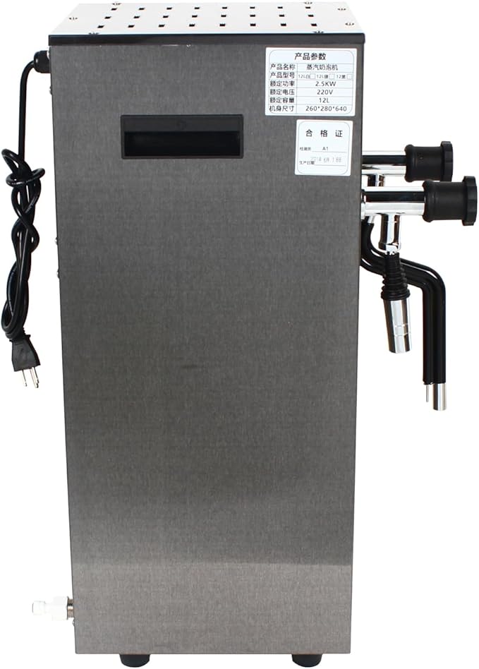 Commercial Multi-Purpose Milk Frother 12L Milk Foam Maker Steam Water Boiling Machine with LED Display for Espresso Coffee Milk Tea(Black)