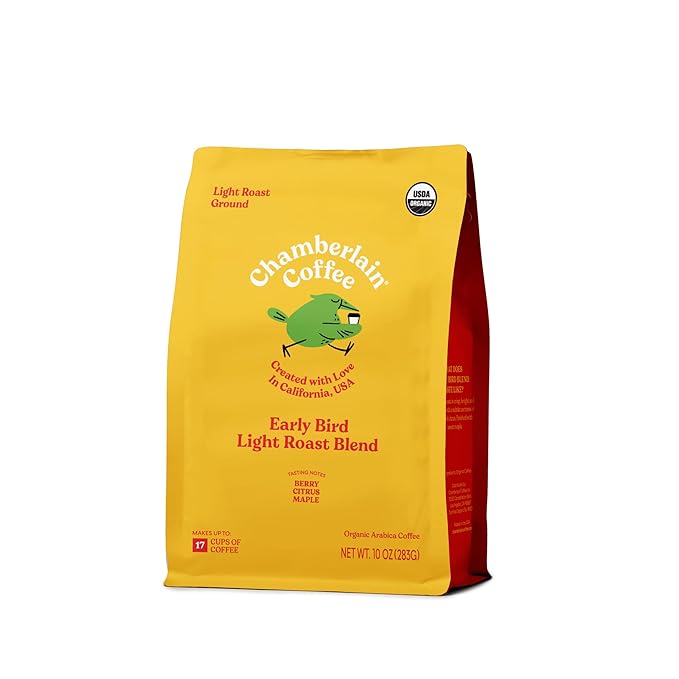Chamberlain Coffee Early Bird Blend - Light Roast Ground Coffee Beans with Notes of Citrus, Caramel & Milk Chocolate - Specialty Ground Coffee Freshly Roasted In California - 10 oz