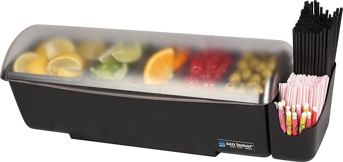 San Jamar Dome Garnish Center 5 Tray with Dome Lid for Kitchen, Bar, And Restaurants, Plastic, 8 Pints, Black