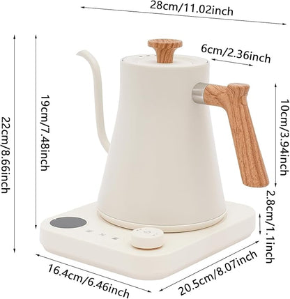 Electric Gooseneck Kettle, Temperature Control Kettle 0.9L Coffee Pot with Heating Base for Home Office Hotel Restaurant White