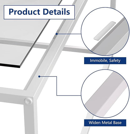 Coffee Table Glass Center Table,Modern Minimalist Coffee Table for Living Room,Tempered Glass-top with Sturdy Metal Frame, Easy Assembly,39.4 x 18.9 x 17.7 Inches,White