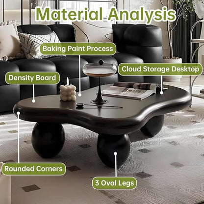 Cloud Coffee Table Modern Irregular Coffee Table Asymmetrical Unique Coffee Tables with 3 Bases for Living Room Farmhouse (D, 46")