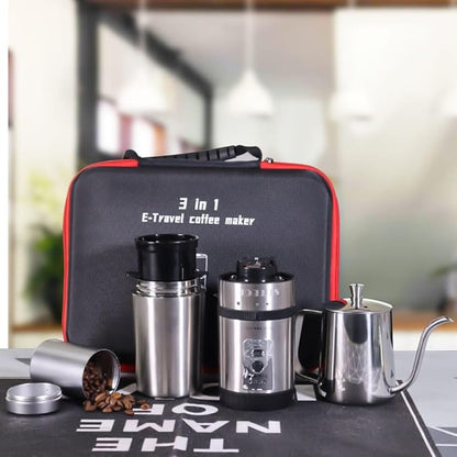 SOTECH Outdoor Camping Coffee Maker Set 3 in 1 Grinder Kit with Stainless Steel Electric Bean Grinder 350ml kettle Travel Coffee Kit(Pour Over Coffee Dripper Set Traveling Fishing)