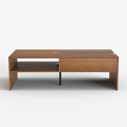 Coffee Table with LED Lights, 51" Modern Rectangular Living Room Center Table with Storage Shelves & Hidden Compartment, Stylish Tea Table for Apartment, Home, Office