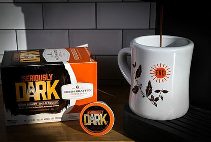 Fresh Roasted Coffee, Seriously Dark, Artisan Blend, Dark Roast, 72 Pods for K Cup Brewers