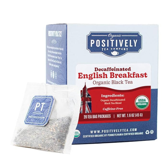 Organic Positively Tea Company, Decaf English Breakfast Black Tea Bags, 20 Count