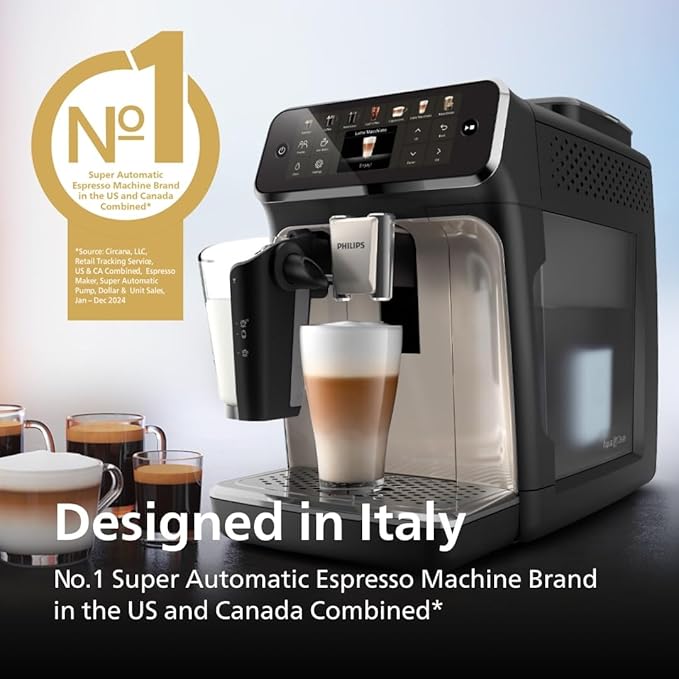 Philips 4400 Series Fully Automatic Espresso Machine – 12 Hot & Iced Coffees, Quick-to-Clean LatteGo Milk System, SilentBrew, QuickStart, Ceramic Grinder, Black Chrome (EP4447/90)