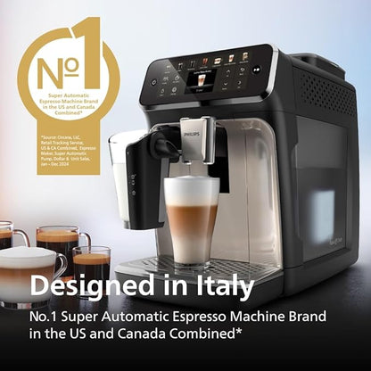 Philips 4400 Series Fully Automatic Espresso Machine – 12 Hot & Iced Coffees, Quick-to-Clean LatteGo Milk System, SilentBrew, QuickStart, Ceramic Grinder, Black Chrome (EP4447/90)