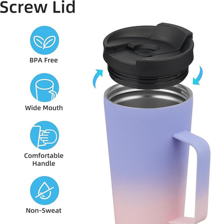 Insulated Tumbler with Handle and Straw, 22 OZ Travel Coffee Mug Stainless Steel Cup Metal Water Bottle,Pastel Sunset