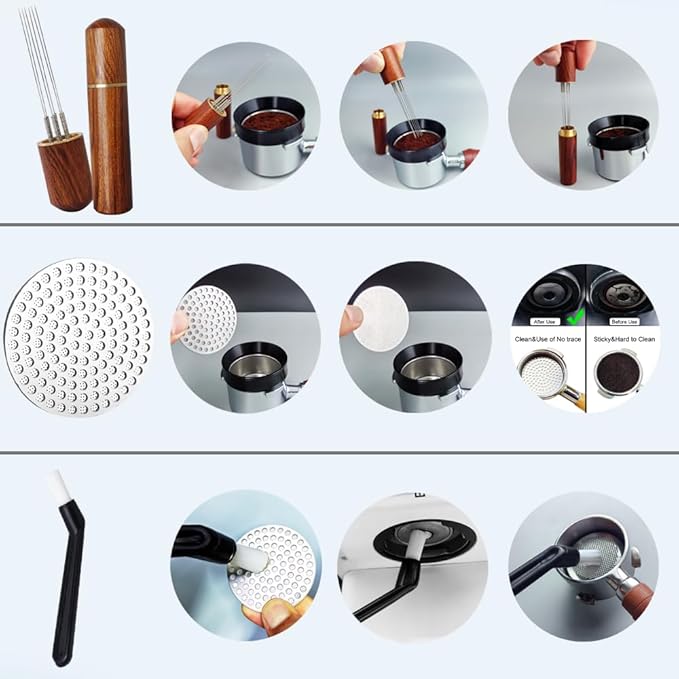 51mm Espresso Tamper Set, 5PCS Coffee Tamper Kit with WDT Tool, Coffee Stirrer, Dosing Funnel, Puck Screen 51mm Espresso Accessories Tampers Kit (Gold)