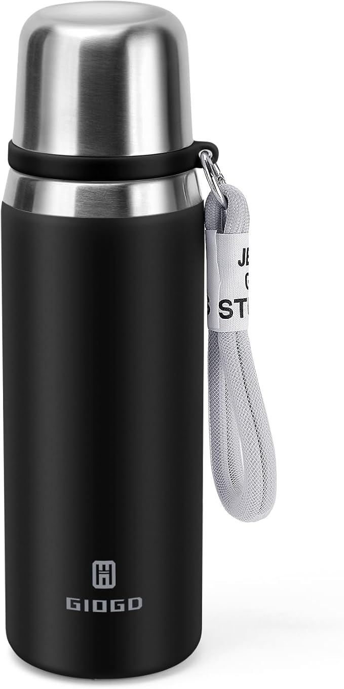 Stainless Steel thermo Bottles with cup 700ml/23.7oz Vacuum Insulated Bottle for hot and cold coffee drink water thermo flask with cup.(Black,700ml)