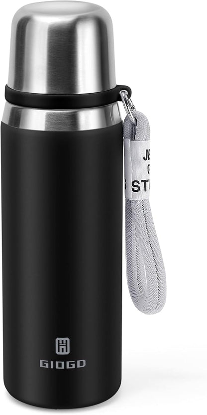 Stainless Steel thermo Bottles with cup 700ml/23.7oz Vacuum Insulated Bottle for hot and cold coffee drink water thermo flask with cup.(Black,700ml)