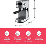 Load image into Gallery viewer, Frigidaire Steam Espresso Maker, Coffee Machine with Milk Frother &amp; Cup Warmer, 20 Bar Pressure, 34 oz Removable Water Tank, Single or Double Shot, Stainless Steel