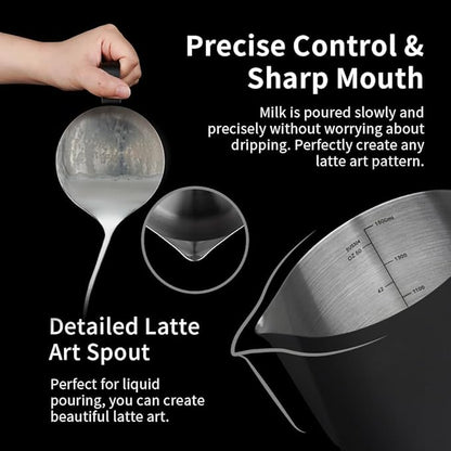 watchget Milk Frothing Pitcher 50oz/1500ml - Stainless Steel Espresso Steaming Pitcher for Cappuccino, Latte Art, Coffee Machine Accessories Milk Jug Frother Cup, Black