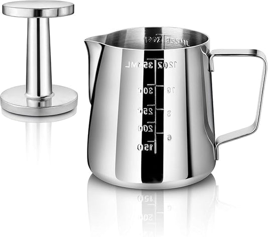 New Star Foodservice Commercial Grade Stainless Steel 18/8 Frothing Pitcher (12-Ounce (Combo Set))