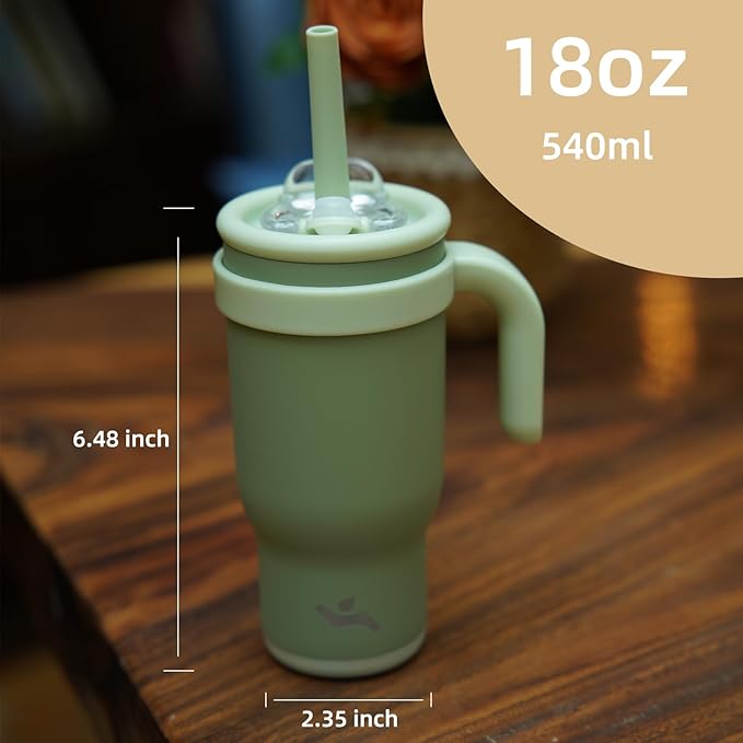 18 oz Tumbler with Side Handle, Insulated Water Bottle with Straw and 2 in 1 Lid, Stainless Steel Cup Travel Coffee Mug for Sports Office Gym,Navy Blue