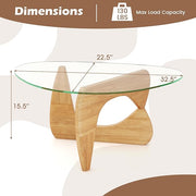 Tangkula Triangle Glass Coffee Table, Mid-Century Modern Center Table with Tempered Glass Top & Adjustable Rubber Wood Base, Small Coffee Table for Small Spaces, Living Room & Reception Room (Natural)