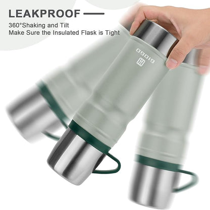 Vacuum Insulated Water Bottle Thermo Water Flask with Cup 680ml/23oz Stainless Steel Thermal Water Bottles Thermo for Hot and Cold Drinks Coffee Water(Light Gray,Set)