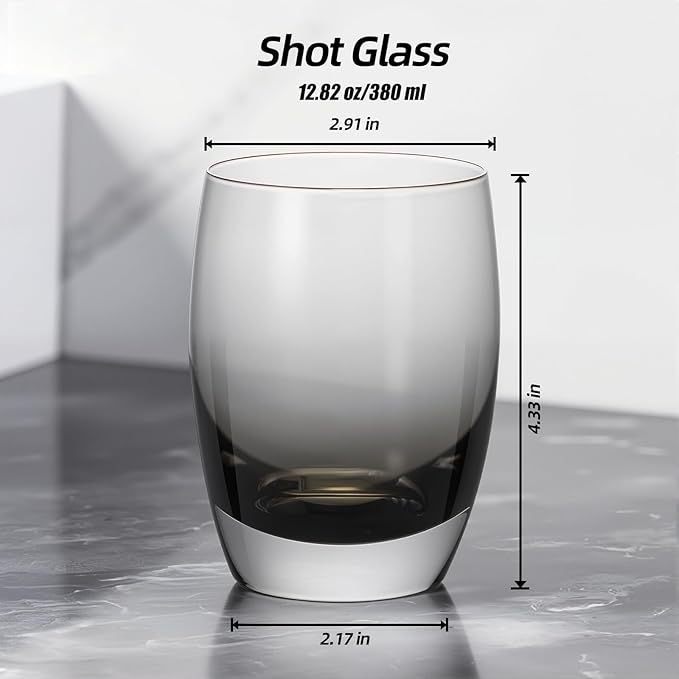 KAMMAK Smoky Gray Whiskey Glasses Set, 12.82 oz (380 ml) Old Fashioned Tumbler with Delicate Rim, Thick Heavy Bottom Glass & Seamless Design for Scotch, Bourbon, Cocktails
