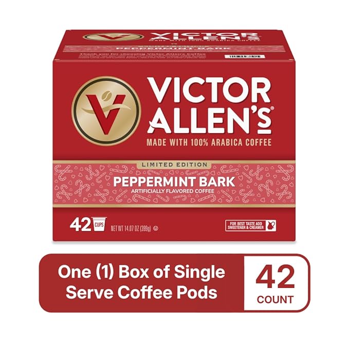 Victor Allen's Coffee Peppermint Bark Flavored, Medium Roast, 42 Count, Single Serve Coffee Pods for Keurig K-Cup Brewers