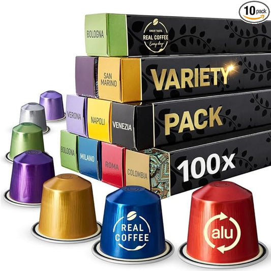 Mixed Variety Pack for Nespresso | 100 Test Winning Aluminum Capsules | 9 Distinctive Italian Flavors | 100% Nespresso Compatible Pods