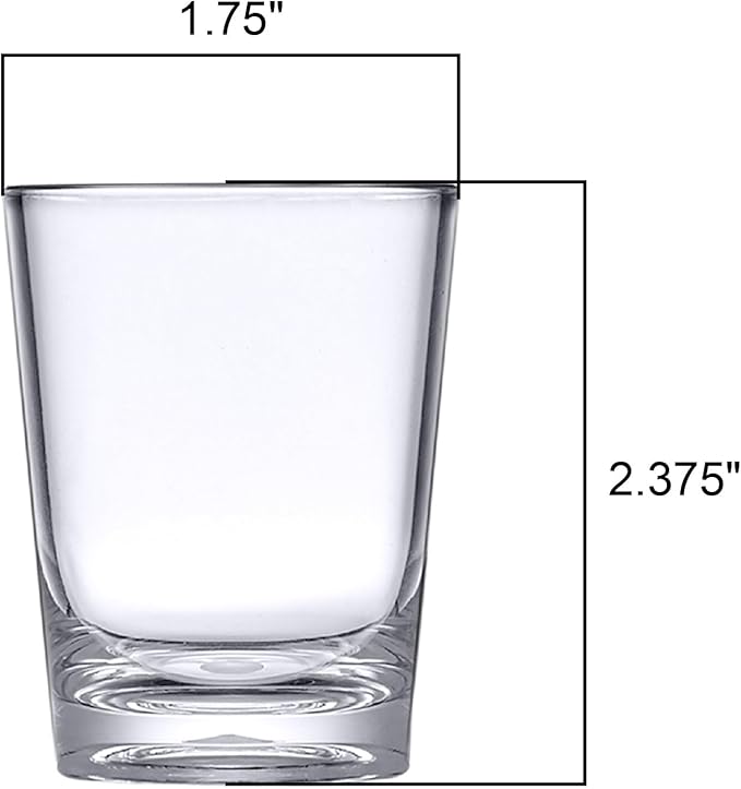 Amazing Abby - Sharon - 2-Ounce Plastic Shot Glasses (Set of 12), Clear Shot Glass Set, Reusable, BPA-Free, Shatter-Proof, Dishwasher-Safe, Perfect for Whiskey, Tequila, Vodka, Espresso, and More
