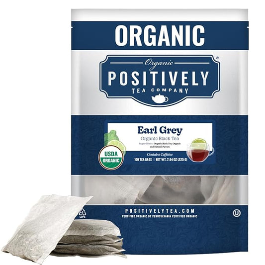 Organic Positively Tea Company, Earl Grey Black Tea Bags, 100 Count