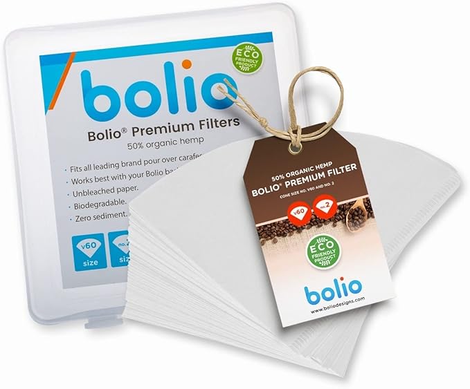 Premium Hemp White Paper Cone Coffee Filters - Peroxide Whitened - Compatible with V60 and All No.2 Size Pour Over Drippers - (Pack of 100)