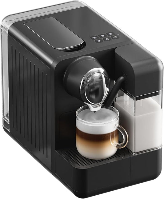Espresso Machine with Integrated Automatic Milk Frother - Single-Serve Coffee Maker Capsule Compatible, One Touch Latte & Cappuccino, Single or Double Shot Espresso Maker