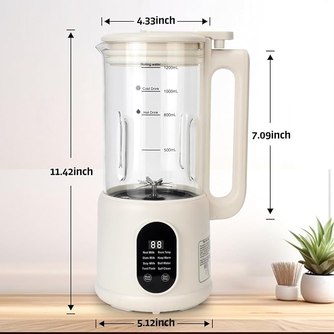 Automatic Nut Milk Maker, 8 in1 40oz Soybean Milk Machine for Homemade Almond, Oat, Soy, Coconut, Plant-Based Milk and Non Dairy Beverages, 12 Hours Timer/Auto-clean/Room Temp/Keep Warm/Boil/Low-Noise