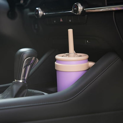 14 oz Tumbler with Side Handle, Insulated Water Bottle with Straw and 2 in 1 Lid, Stainless Steel Cup Travel Coffee Mug for Sports Office Gym,Fuchsia